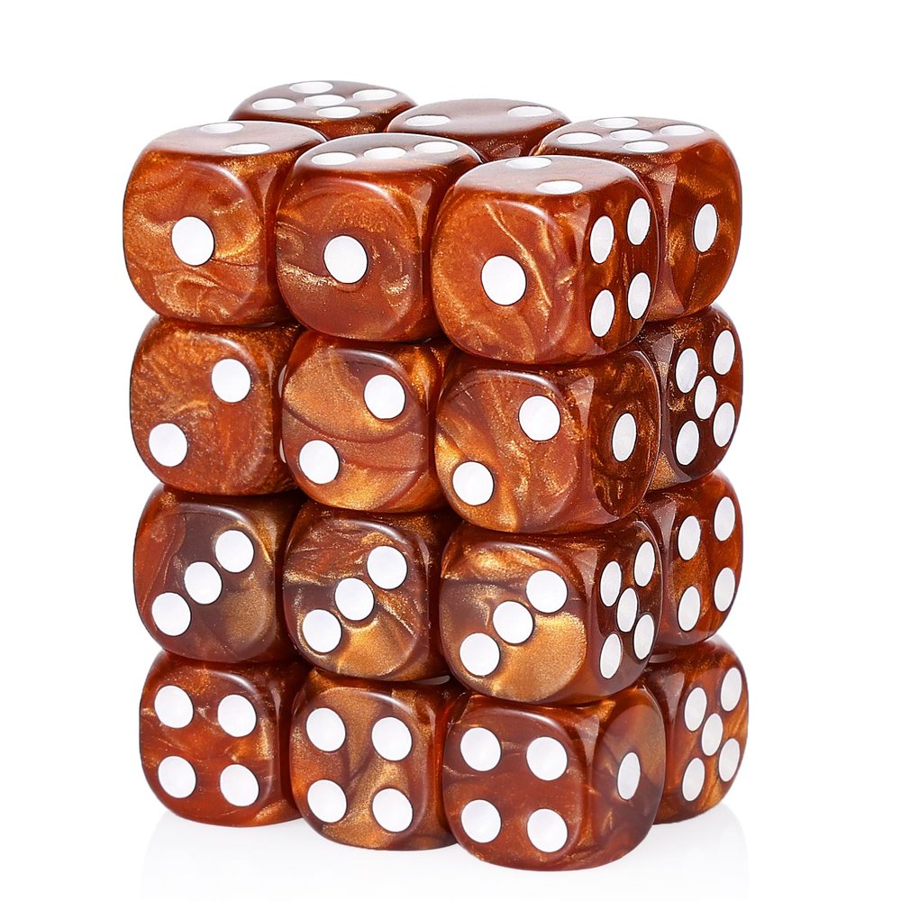 24 Piece Pearl Pattern Smooth Round Corner 16mm dice 6 Sided dice d6 dice Set for DND, MTG, Tenzi, Farkle, Bunco, Card Gaming & Math Learning with Portable Storage Pouch(Brown)