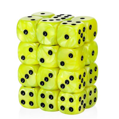 24-Piece Pearl Pattern Smooth Round Corner 16mm Dice Set 6-Sided Dice (d6) for DND, MTG, Tenzi, Farkle, Bunco, Card Gaming & Math Learning Includes Portable Storage Pouch (Olive Yellow)