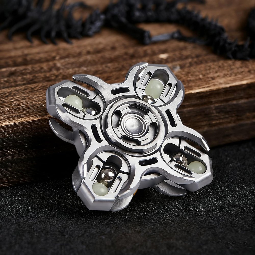 BJZSDDUZ 2 in 1-Tuning Fork Fingertip/Spinning Metal Fidget Toys Adults EDC Fidget Slider for Adults Stress Relief ADHD/ADD/Autism Cool Gadgets Toys for Desk-Silver&Gray
