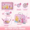 JOYIN Fairy Blossom Tea Party Set for Little Girls, Pretend Pink Tin Teapot Set, Princess Tea Time Play Kitchen Toy with Teapot, Cup, Plate, Carrying Case for Kids Toddlers Age 3 4 5 6 view 4