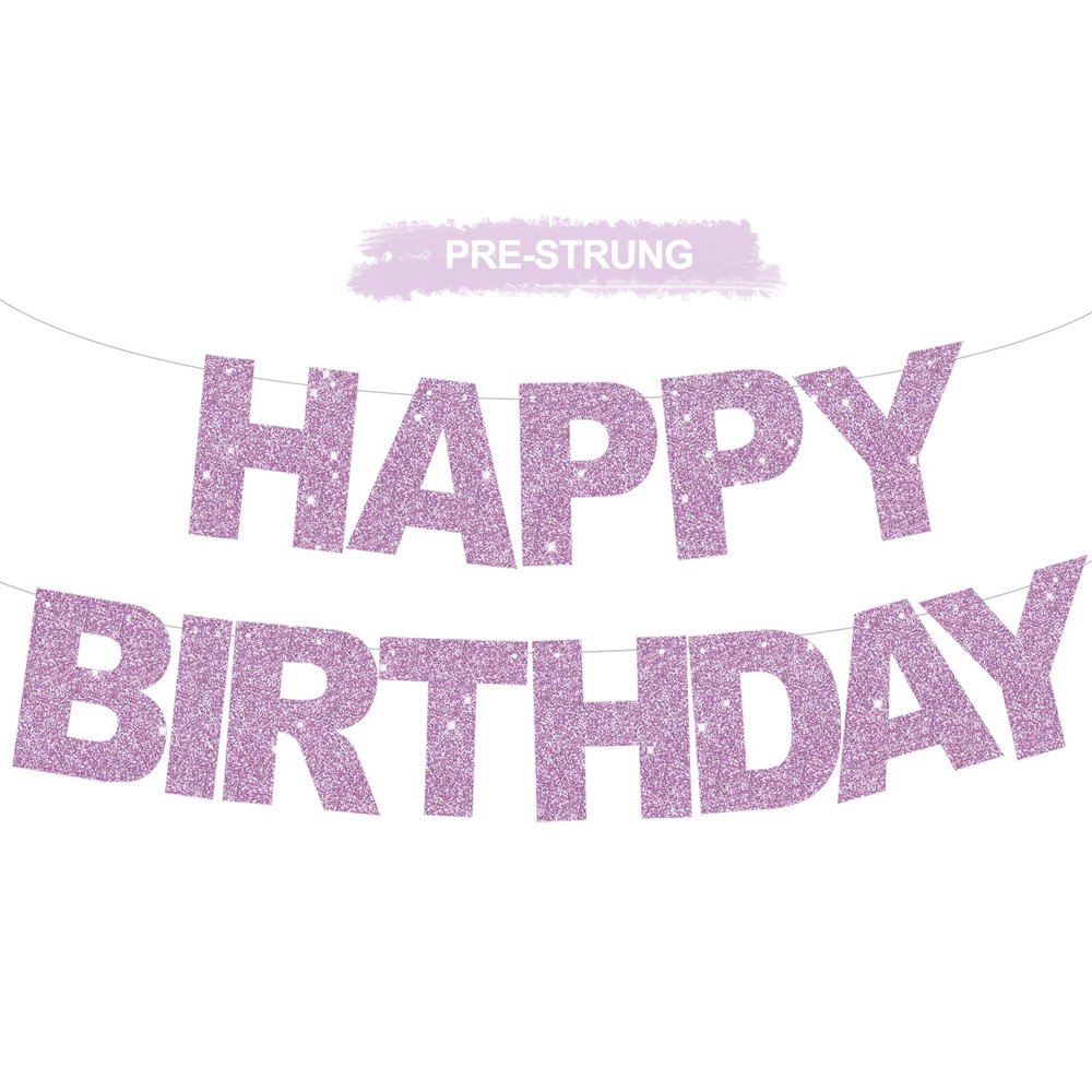 BEISHIDA Light Purple Happy Birthday Banner - Pre-Strung,No DIY Party Decorations - Happy Birthday Sign - Birthday Banner for Women, Kids - Backdrop