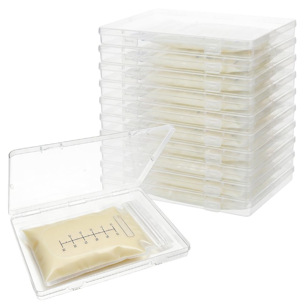 10-Pack Clear Flat Breast Milk Freezer Storage Organizer - 7.4"x5.1" Reusable Flattening Tray, Large Capacity Space-Saving Breast Milk Freezer Storage Kit for Organization Freezer Bag