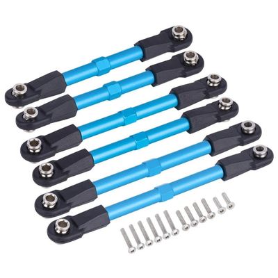 6Pcs Adjustable Aluminum Rod Link Steering Links 4x4 4WD Upgrade Parts Accessories Compatible with RC Car Parts 1 10 Scale Models BL-2S(Blue)