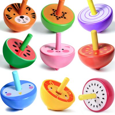 Zaleny Wooden Spinning Tops for Kids Assorted Styles Cute Fruit Spin Tops Animal Wood Spinners Class Prizes Party Favors 10 Pcs