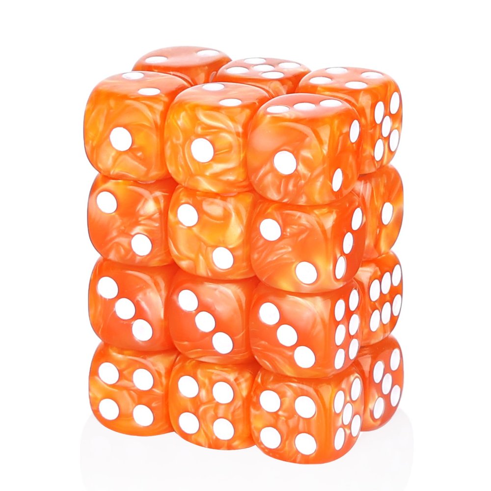 24 Piece Pearl Pattern Smooth Round Corner 16mm dice 6 Sided dice d6 dice Set for DND, MTG, Tenzi, Farkle, Bunco, Card Gaming & Math Learning with Portable Storage Pouch(Orange)