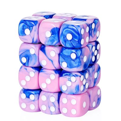 24 Piece Dual-Tone Round Corner 16mm dice 6 Sided dice d6 dice Set for DND, MTG, Tenzi, Farkle, Bunco, Card Gaming & Math Learning with Portable Storage Pouch(Pink-Blue)