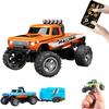 2026 Upgrade Mini RC Car, 1/64 Scale Mini Remote Control Monster Truck with Trailer, 2.4Ghz & APP Remote Control, Rechargeable Alloy Shell Mini RC Cars with Lights, Gifts for Christamas (Orange) view 1