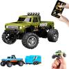 2026 Upgrade Mini RC Car, 1/64 Scale Mini Remote Control Monster Truck with Trailer, 2.4Ghz & APP Remote Control, Rechargeable Alloy Shell Mini RC Cars with Lights, Gifts for Christamas (Olive Green) view 1