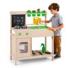 HONEY JOY Mud Kitchen with Running Water, Fir Wood Play Kitchen for Toddlers, 4 Planter Pots w/Accessories, Chalkboard, Sink & Faucet, Outdoor Kids Kitchen Playset for Garden Fun (4 Planter Boxes) view 1
