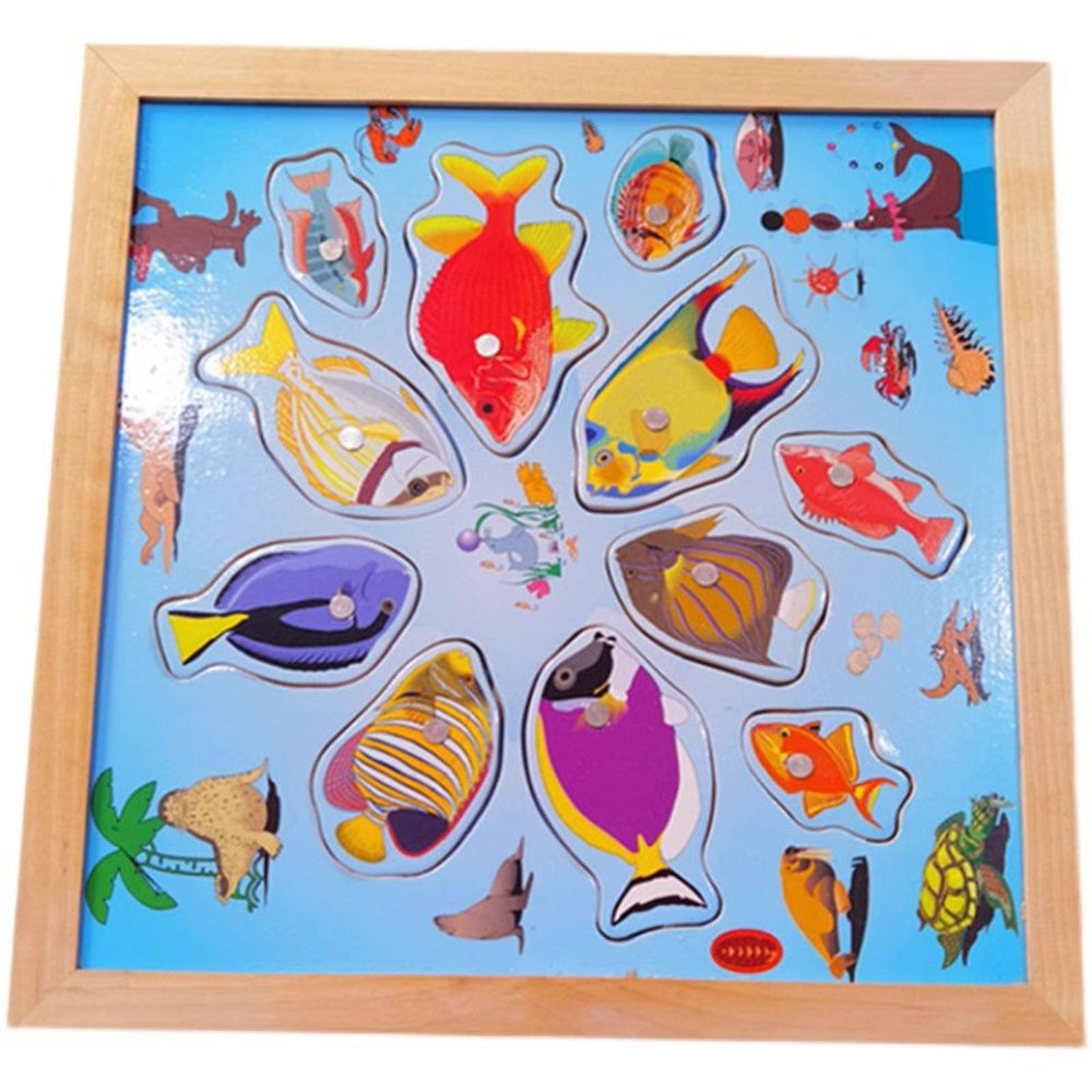 EUKVYQPX Montessori Wooden Magnetic Fishing Puzzles Game, Kids Educational Toys