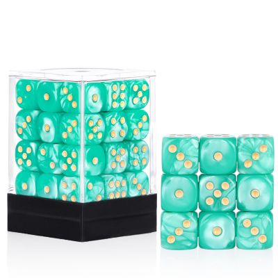36 Pieces 12mm 6 Sided Mini Dice Set,Pearl Pattern D6 Game Dice Set,6 Sided Standard Game Dice for Board Games Dice Games Classroom Teaching Dices Game, with Portable Gaming Box(Cyan)