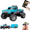 2026 Upgrade Mini RC Car, 1/64 Scale Mini Remote Control Monster Truck with Trailer, 2.4Ghz & APP Remote Control, Rechargeable Alloy Shell Mini RC Cars with Lights, Gifts for Christamas (All Blue) view 1