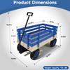 Wooden Garden Wagon with Air-Filled Tires,Heavy-Duty Steel Pull Cart for Kids & Adults,176LB Capacity,Removable Wooden Panels,Outdoor Pull Cart for Yard Work,Toy Storage,Black Metal Handle,Fresh Blue view 2