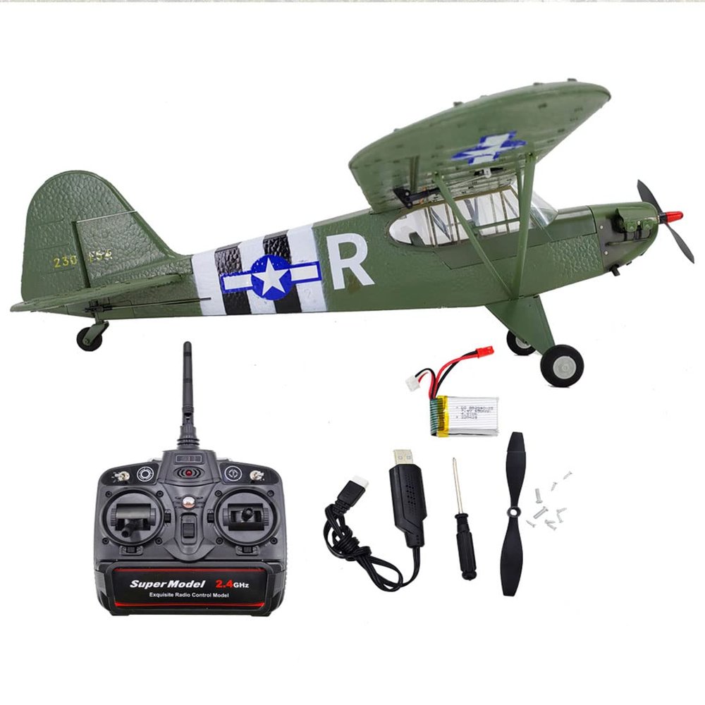 BICRKTOMXY RC Airplane, 1:16 Scale 2.4G 3D/6G Brushless 4CH 680mm Wingspan WWII Piper J-3 CUB RC EPP Fixed Wing Aircraft Model, Beginner Friendly, Collectible Gift for Adults (RTF Version)