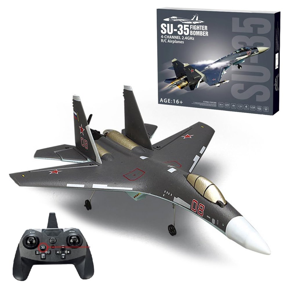 BICRKTOMXY RC Airplane, 2.4G 4CH Brushless Wingspan SU35 RC Fixed Wing Fighter Aircraft Model with 6-Axis Gyro, Beginner Friendly, Collectible Gift for Adults (RTF Version)