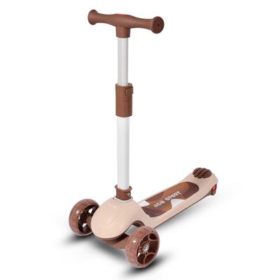 Kids Kick Scooter for Boys & Girls Ages 3-14, LED Lighted Wheels, 3 Adjustable Height Handlebars, Lean-to-Steer & Widen Anti-Slip Deck, Weight Limit 100 Lbs (Brown)