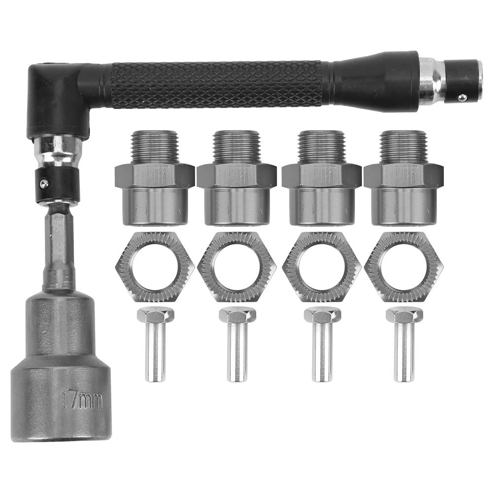12mm to 17mm Wheel Hex Hub Conversion Adapter Socket Spanner Set, RC Car Hex Adapters, Aluminum Alloy and Steel Construction, for 1/10 1/8 RC Cars with Fixing Screws (Gray)