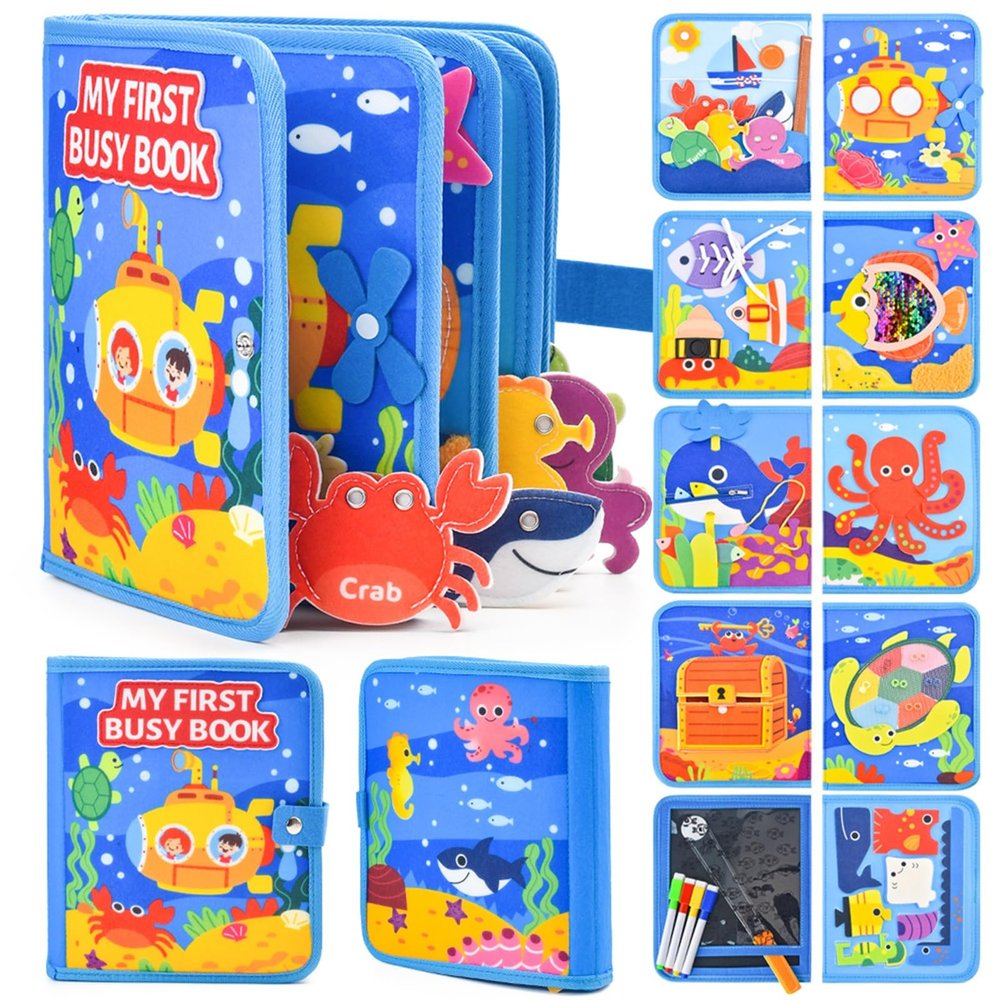 ivebed Montessori Busy Book-Learn While Playing, Toddler Montessori Play Board Fabric Book for Long Car Rides and Summer Trips Boys Girls, No Screens, No Meltdowns, Just Focused Play(Style-d)