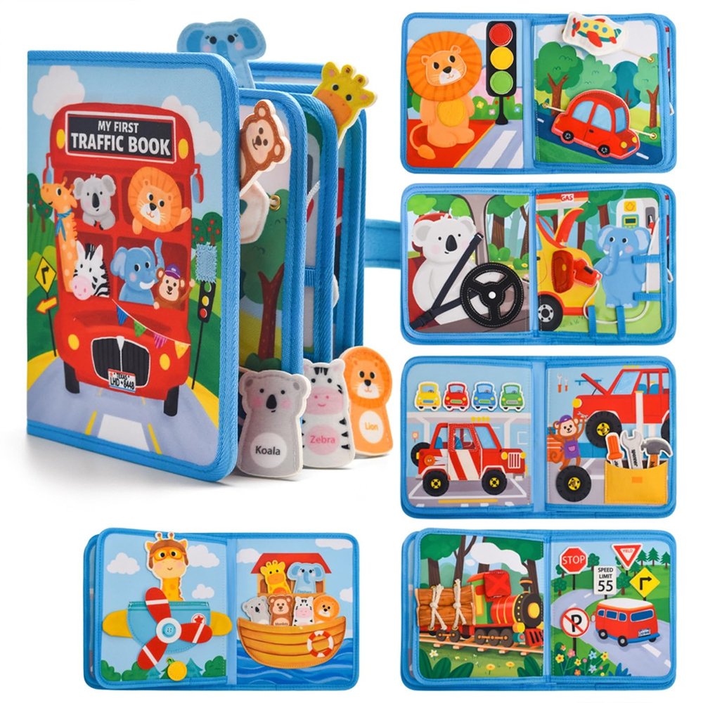 ivebed Montessori Busy Book-Learn While Playing, Toddler Montessori Play Board Fabric Book for Long Car Rides and Summer Trips Boys Girls, No Screens, No Meltdowns, Just Focused Play(Style-h)