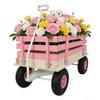 Heavy-Duty Steel Garden Wagon with All-Terrain Air-Filled Tires for Kids & Adults,Removable Wooden Panels,Outdoor Pull Cart for Yard Work,Toy Storage,White Metal Handle,Pink view 1