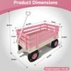 Heavy-Duty Steel Garden Wagon with All-Terrain Air-Filled Tires for Kids & Adults,Removable Wooden Panels,Outdoor Pull Cart for Yard Work,Toy Storage,White Metal Handle,Pink view 2