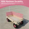 Heavy-Duty Steel Garden Wagon with All-Terrain Air-Filled Tires for Kids & Adults,Removable Wooden Panels,Outdoor Pull Cart for Yard Work,Toy Storage,White Metal Handle,Pink view 4