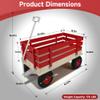 Wooden Garden Wagon with Air-Filled Tires,Heavy-Duty Steel Pull Cart for Kids & Adults,Removable Wooden Panelsfor Outdoor Camping, Courtyard Transportation and Family Trailer,White Metal Handle,Red view 2
