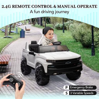 24V Kids Electric Truck, Licensed Chevrolet Silverado 2 Seater Ride on Car with Parent Remote Control, 3-Speed, Spring Suspension, MP3 Player, LED Lights for Ages 3-8 Years Old