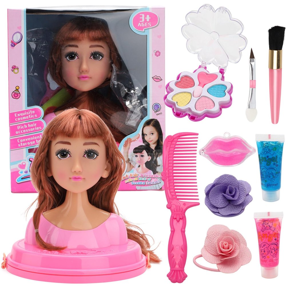 CCYLEZ Fun Doll Head Styling Kit Safe Plastic Makeup Hair Salon Set for Girls Learning and Growth (CCYLEZywh9ekztgv-200709ZB01-6)