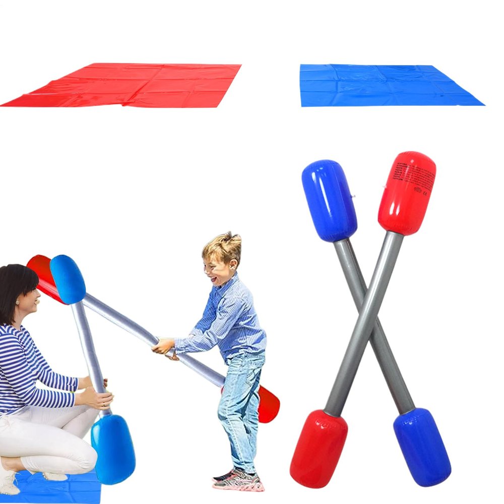 Inflatable Gladiator Jousting Yard Game  Durable Air-Filled Structure, Soft- Jousting Batons, Stable Balanced Mats, Lightweight Portable Setup, Exciting Family Activity Kit | Gladiator Play Use