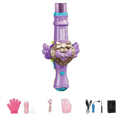 Magic Bubble Wand with Smoke & Light - Rechargeable Bubble Sword for Kids, Makes Bouncing Smoke Bubbles with Music, Leak-Proof & Durable Outdoor Bubble Toy for Boys and Girls (Pink/Purple)