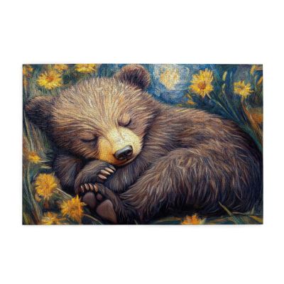 BEAROWL Wooden Puzzles for Adults 1000 PiecesPeaceful Brown Bear Resting in Painted Landscape,Creative Activity HobbiesChallenge to YourselfHands-On Assembly of Your Home Dcor Wall Art