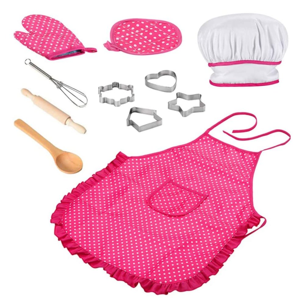 Gcroet Chef Set for Kids Kitchen Role Play Cook Costume with Apron Chef Hat Utensils Cooking Mitt..