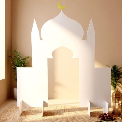 FunooFuno Ramadan Eid Mosque Decorations 59 x 54 Inch DIY Cardboard Mosque Castle for Home Ramadan Playhouse Corner Activities for Islamic Muslim Eid Mubarak Masjid Islamic Art Decor Learning Praying
