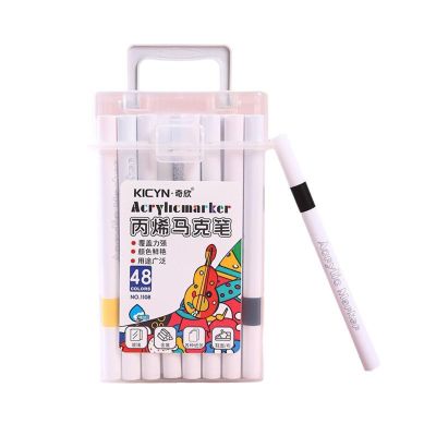 48 Colors Acrylic Paint Markers Set Non-Toxic Quick-Dry Graffiti Pens with Portable Case, Ideal for Kids Artists, Painting Drawing & DIY Creative Projects (White 48 Color)