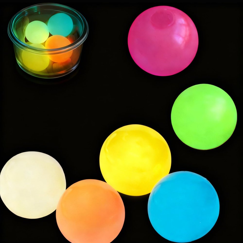 2026 Glow in The Dark Sticky Balls for Ceiling, Washable Reusable Sticky Wall Balls, Soft Fidget Stress Relief Toys for Kids & Adults (10pc)