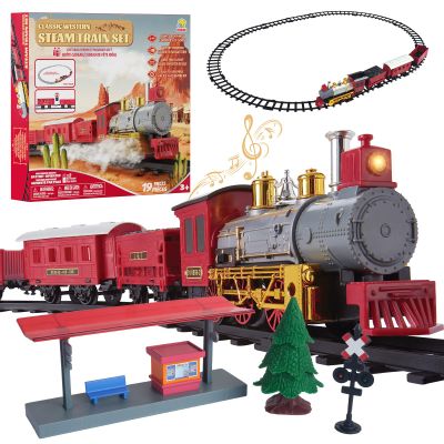 Goldlok Electric Train Set with Light & Sounds, 19 PCS Train Toys for Toddlers 3-5 & Kids 4-8, Locomotive, Passenger Car, 12 Tracks, Indoor Toy, Birthday for Boys and Girls