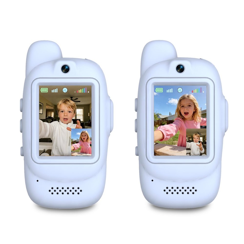Video Walkie Talkies for Kids, 2 Pack Rechargeable Video Walkie Talkies, HD Camera, Voice Changer, for Family Fun, Camping and Travel, Ages 3-12, Blue and Blue