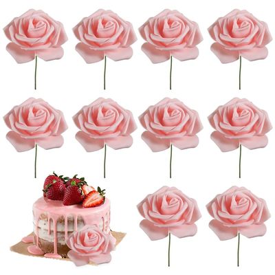 10PCS 7.5x20 cm Womens Day Cake Topper Rose Flower Cake Topper for 3.8 Goddess Festival Mother Day Party Decor