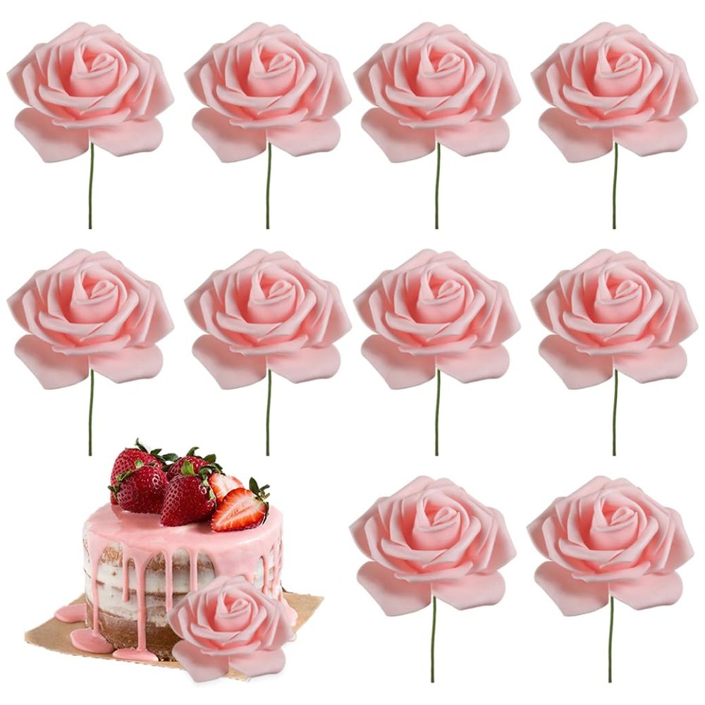 10PCS 7.5x20 cm Womens Day Cake Topper Rose Flower Cake Topper for 3.8 Goddess Festival Mother Day Party Decor