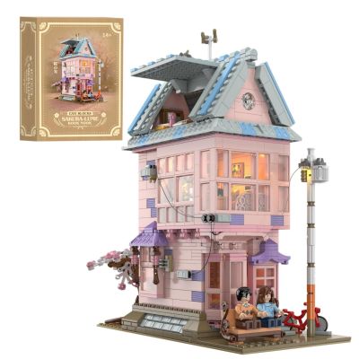 amireed House Building Block Sets for Adult with Light, 1432 PCS Cherry Blossom House Building Kit with 3 Story Home Decor, Japanese Modern House Model Birthday Gift for Adults Teens Girls