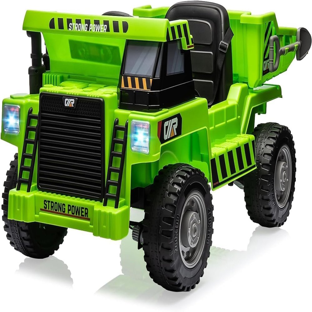 12V Ride-on Dump Truck for Kids with Parent Remote Control,Construction Vehicle w/Electric Dump Bed, Extra Shovel & Bluetooth Music, All-Terrain Toy Car for Outdoor Play