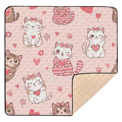 GOODOLD Valentine's Day Cats Baby Play Mat 50x50 Inch One-Piece Soft Crawling Mat Waterproof Playmat with Non-Slip Bottom for Babies, Toddlers, and Infants