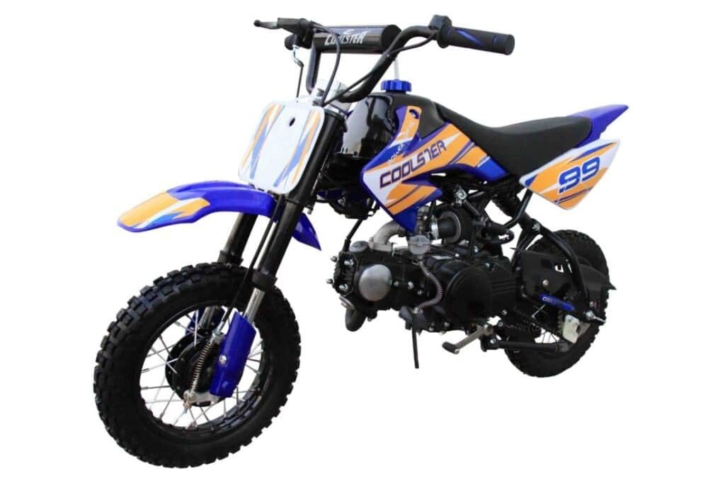 Tao/Coolster/Apollo QG-210 70CC Semi-Automatic Junior Dirt Bike, Blue and Orange, has Powered