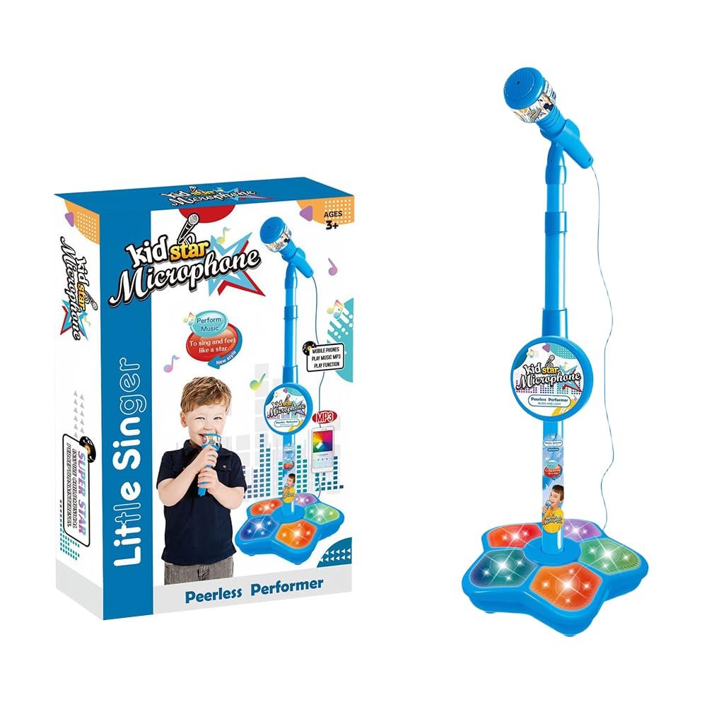 Microphone with Stand, 2026 New Karaoke Machine, Portable Singing Toy for Parties, Colorful Lights Microphone (Blue)