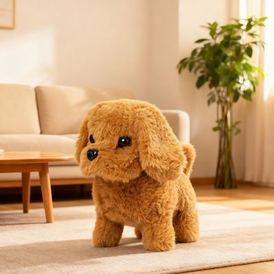FIALAME Puppy Robot Realistic Dog, 2026 New Interactive Walking Plush Puppy Toy Dogs, Walking, Barking & Tail Wagging for Kids & Pet Lovers (Khaki)