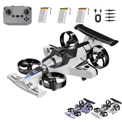 2-in-1 Flying Remote Control Car, Rechargeable Dual-Mode Car Drone, ual-Mode Rc Vehicle with LED Lights, One-Button Takeoff, Stunt Flips, USB Ground & Air Remote Control Toy (Three batteries,White)