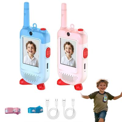 Video Walkie Talkies for Kids Pack of 2,Rechargeable Long Range Two Way Radios Toys with Wearable Clip for Boys Girls,Handheld Video Intercom Kids Walkies Talkies Toys Xmas New Year Gifts for 3+ (A)