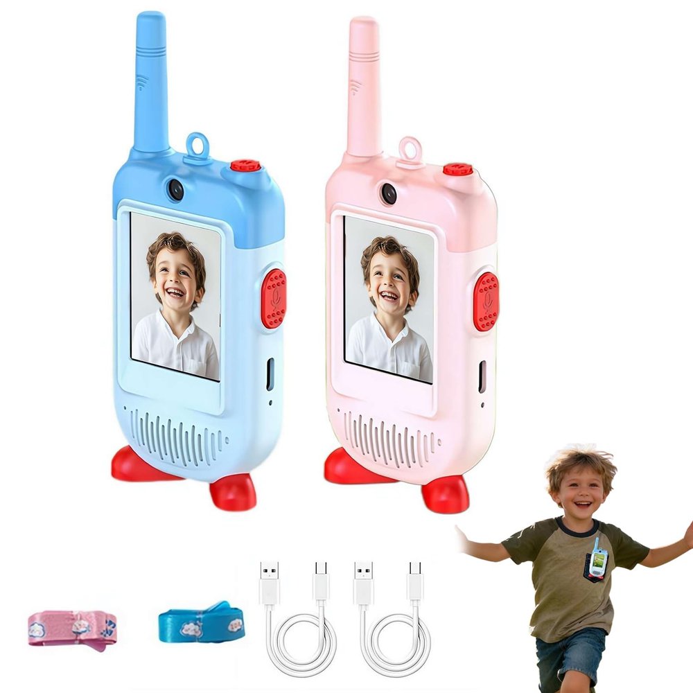 Video Walkie Talkies for Kids Pack of 2,Rechargeable Long Range Two Way Radios Toys with Wearable Clip for Boys Girls,Handheld Video Intercom Kids Walkies Talkies Toys Xmas New Year Gifts for 3+ (A)
