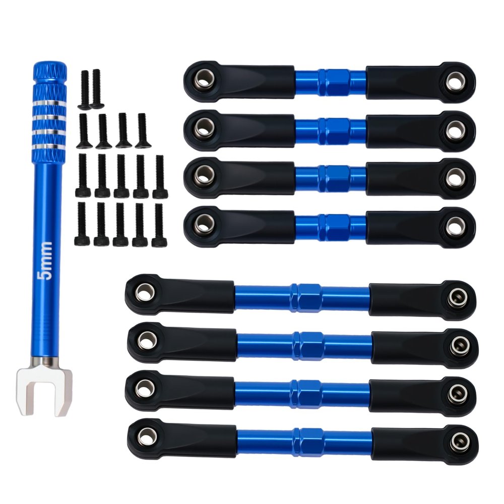7075 Aluminum Toe Link & Push Rod Set for 1/16 Slash RC Truck Upgrade Part,Replace#7038#7018 (Blue)